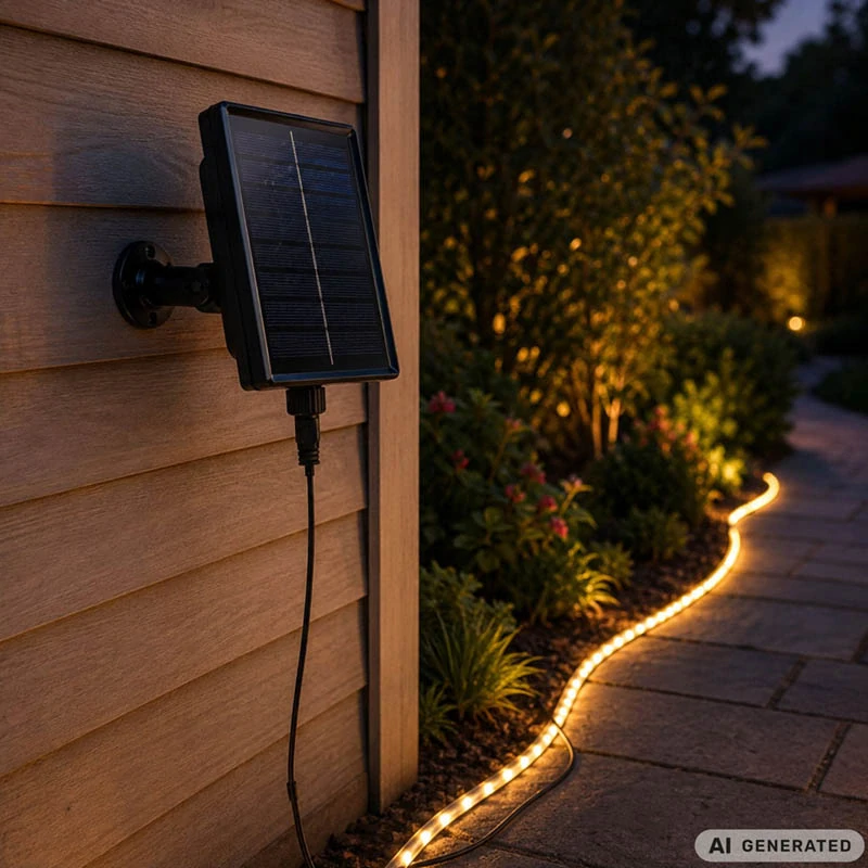 Solárny RGB LED pás 5 m IP65 s diaľkovým ovládaním a časovačom