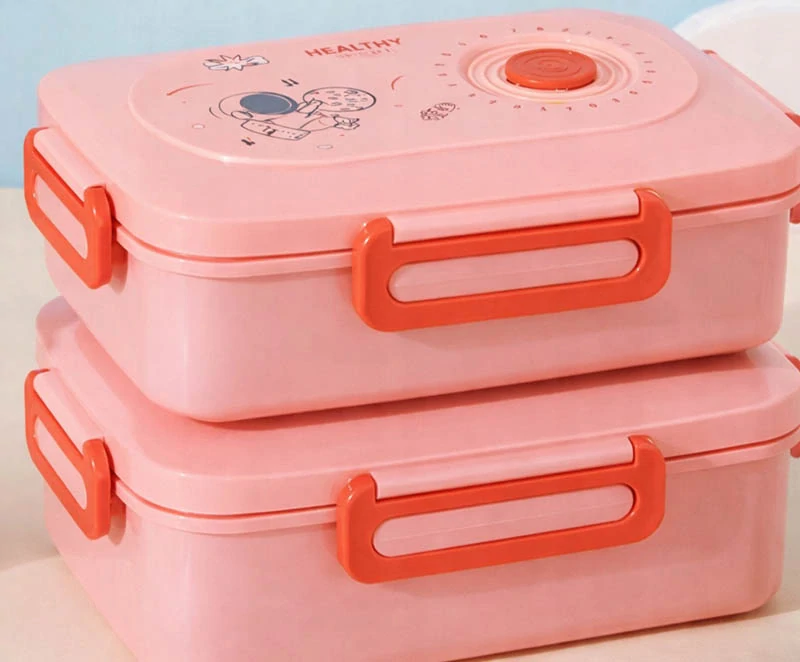 Lunch box s priehradkami a príborom na desiatu aj obed ružový