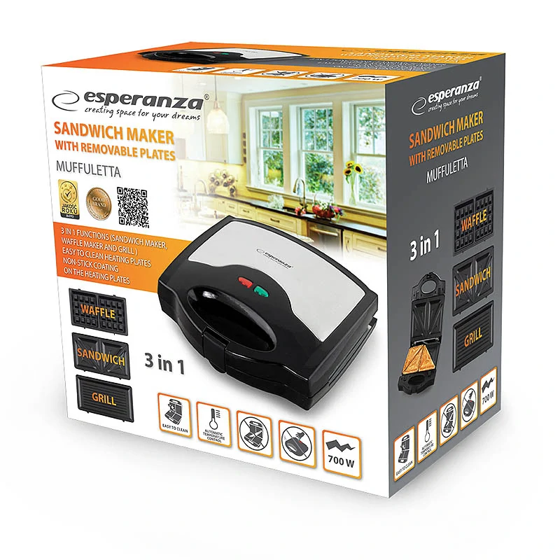 Sendvičovač 3 v 1 Esperanza MUFFULETTA 700 W
