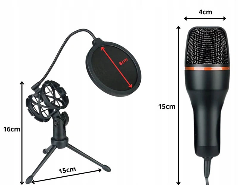 USB štúdiový mikrofón s RGB podsvietením, statívom a pop filtrom