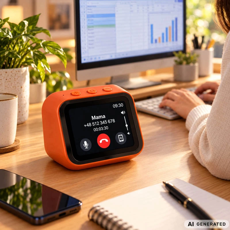 Inteligentný AI budík s dotykovým displejom, Bluetooth a reproduktorom oranžový