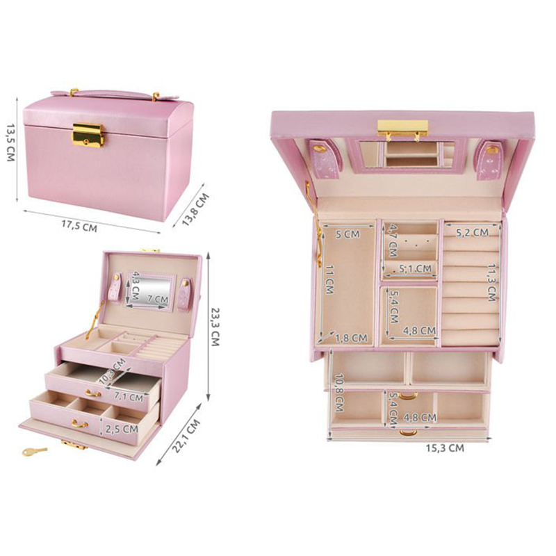 Beautylushh - Kufrík na šperky ružový 3 zásuvky