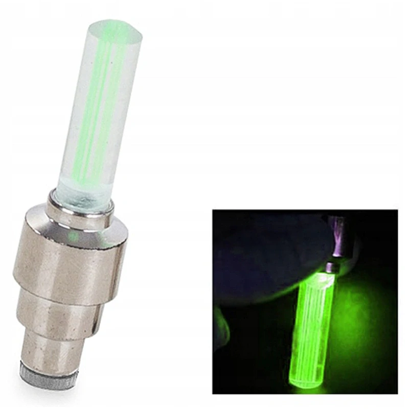 Svietiace LED ventily na bicykel a auto zelené 2 ks