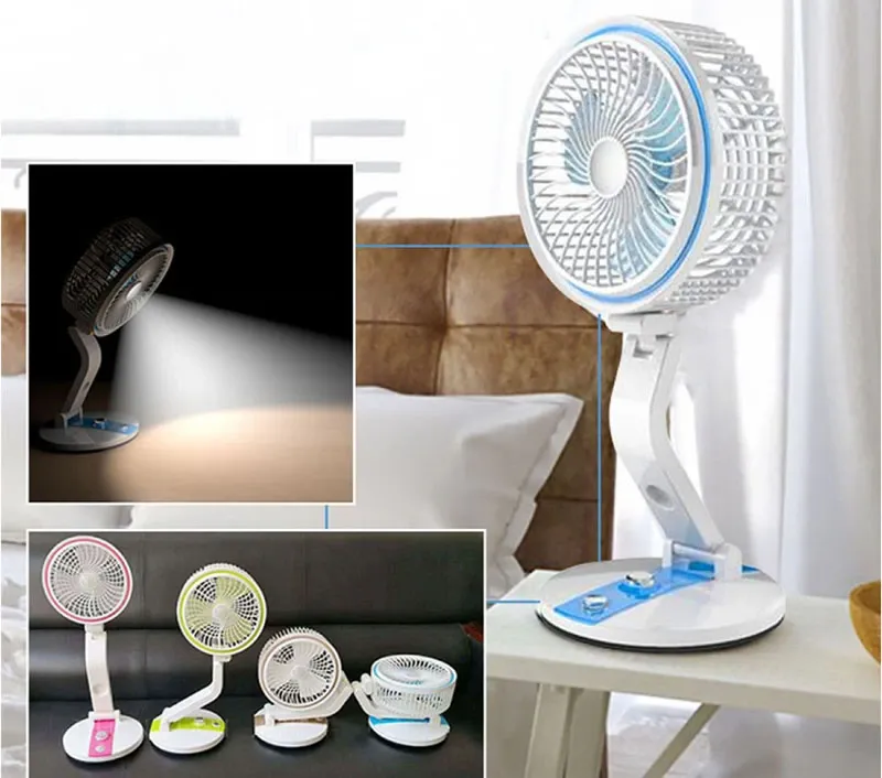 Bezdrôtový skladací ventilátor s LED lampou modrý