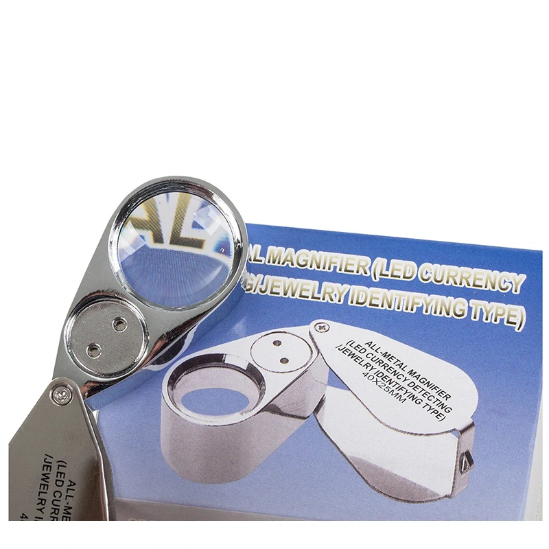 Skladacia vrecková lupa na šperky 2xLED hliníková