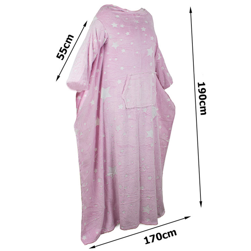 Svietiaca deka s rukávmi 190x170cm ružová