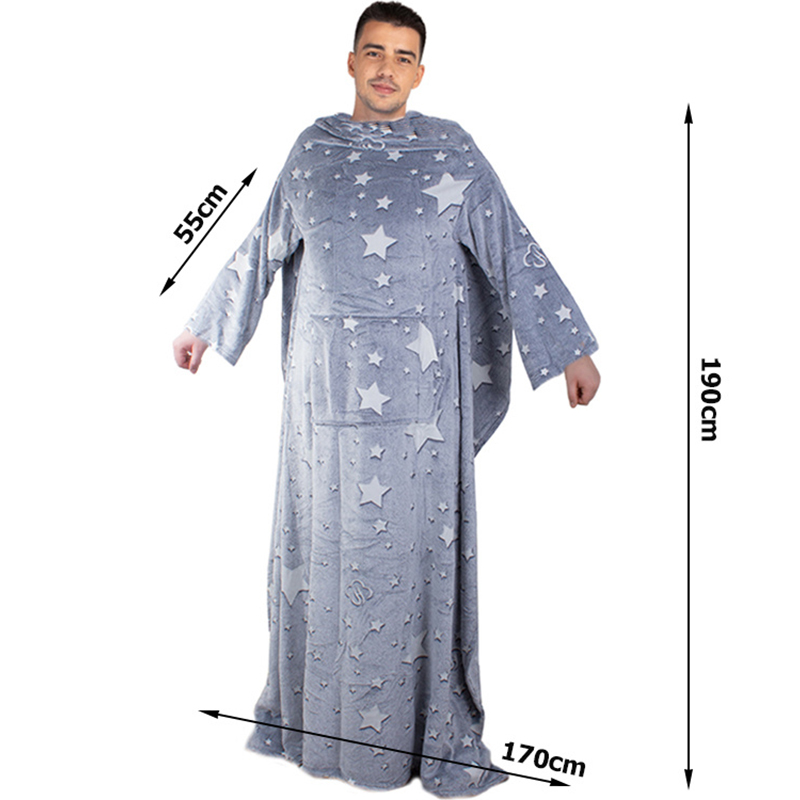 Svietiaca deka s rukávmi 190x170cm sivá