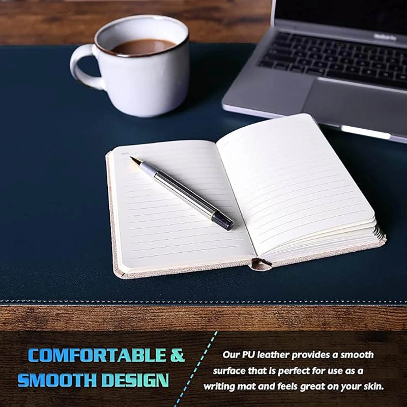 Podložka na stôl z PU kože 80 × 40 cm obojstranná tmavomodrá / žltá