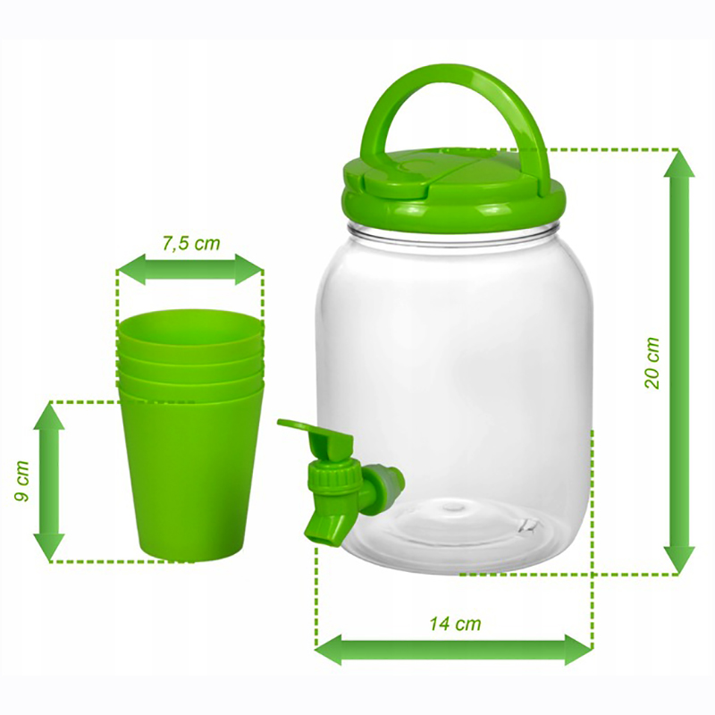 Nádoba na nápoje s kohútikom 2,5L + 4 poháre zelená