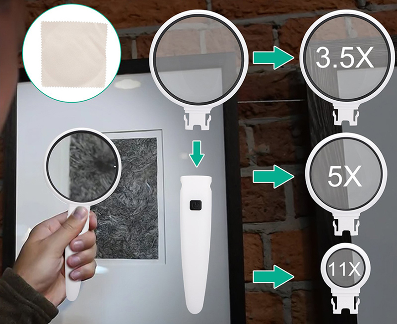 Lupa s vymeniteľnými šošovkami a podsvietením