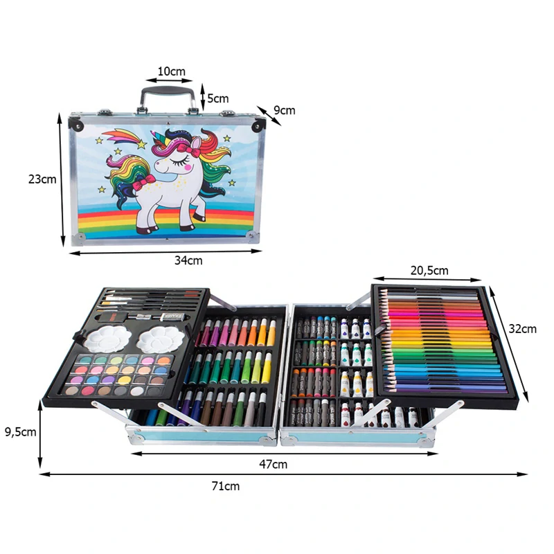 Umelecká sada na kreslenie a maľovanie v kufríku 145ks modrá
