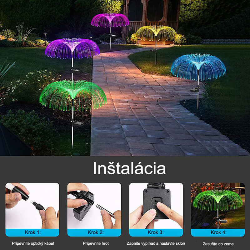 Medúza - Sada 2ks solárnych záhradných lámp RGB 6LED 80cm