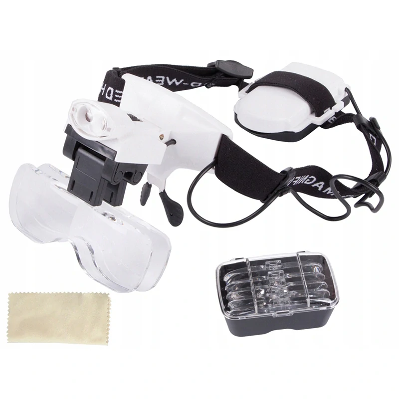 Hodinárska lupa čelová 2LED 6x s vymeniteľnými šošovkami