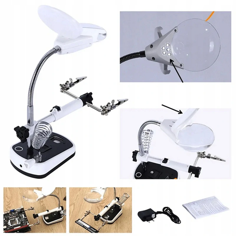 Sada Tretia ruka LED s lupou 10x a stojanom na spájkovačku