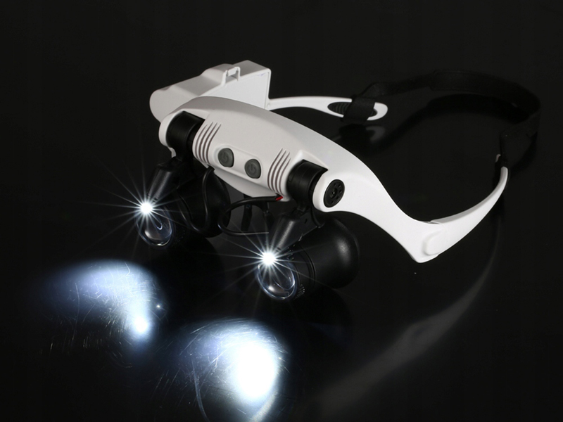 Hodinárska lupa - okuliare 2LED s vymeniteľnými šošovkami 10-25x