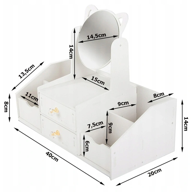 Organizér so zásuvkami na kozmetiku a drobnosti so zrkadlom
