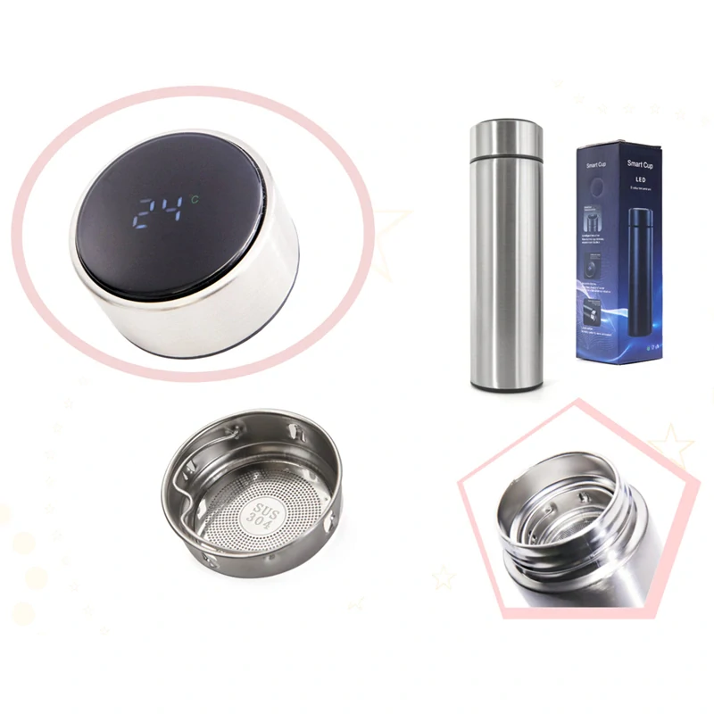 Termohrnček Smart 500 ml s LED ukazovateľom teploty strieborný