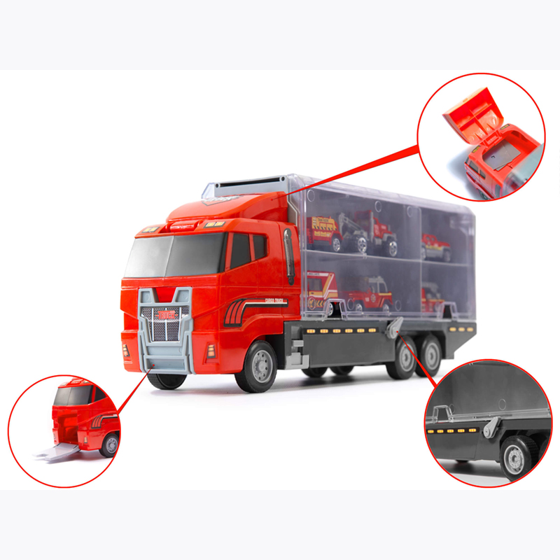 Transportér kamión so 6 kovovými hasičskými autíčkami