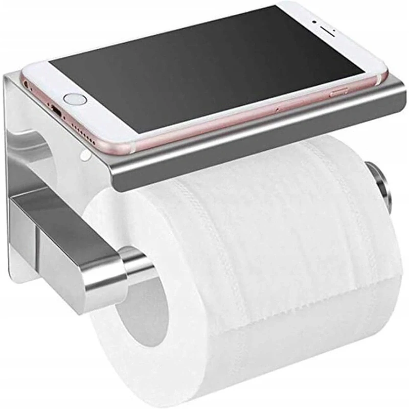 Držiak na toaletný papier s poličkou kovový strieborný