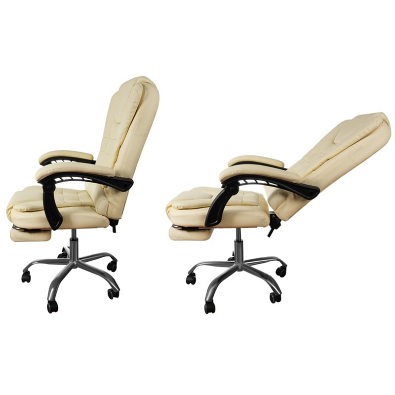 Kancelárska stolička krémová ekokoža s výsuvnou opierkou nôh a TILT mechanizmom