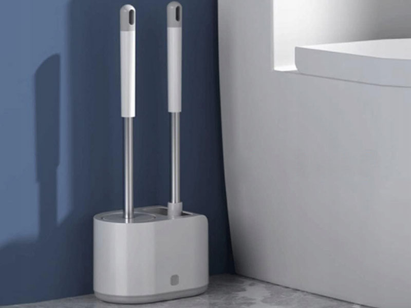 Toaletná kefa 2v1 so stojanom – silikónová a nylonová kefa na WC a kúpeľňu
