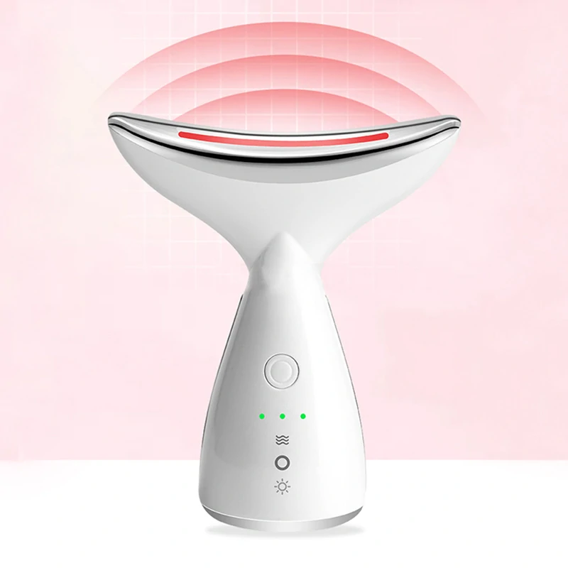 Ultrazvukový relaxačný masážny prístroj na krk a tvár EMS lifting 3v1 biely