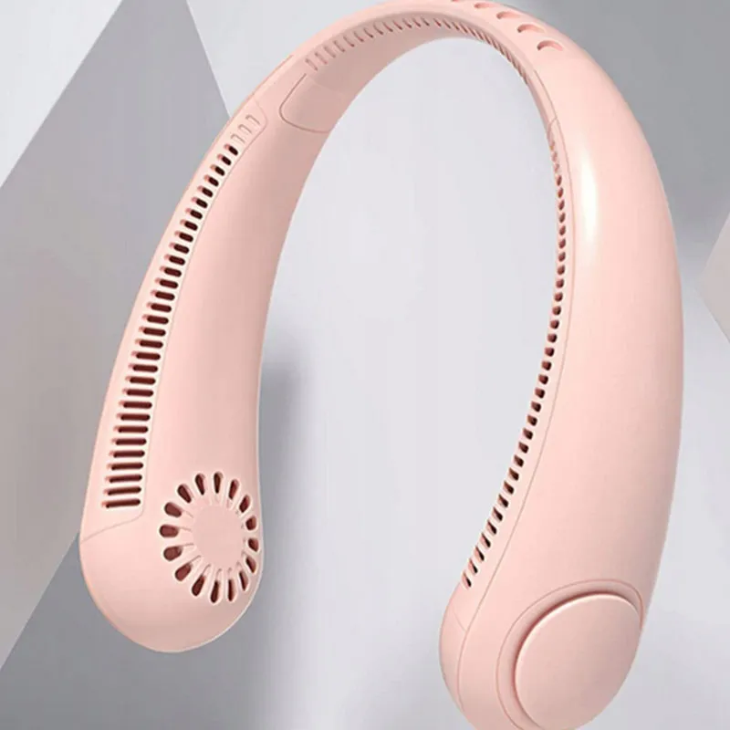 Prenosný ventilátor na krk ružový