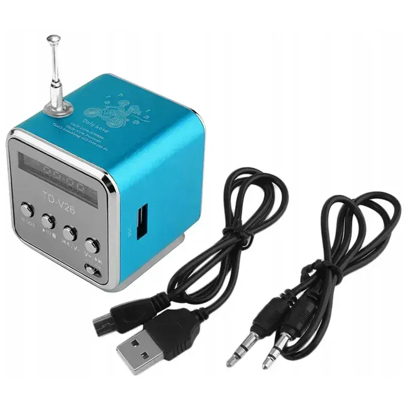 Bezdrôtové prenosné mini FM LED rádio TD-V26 modré