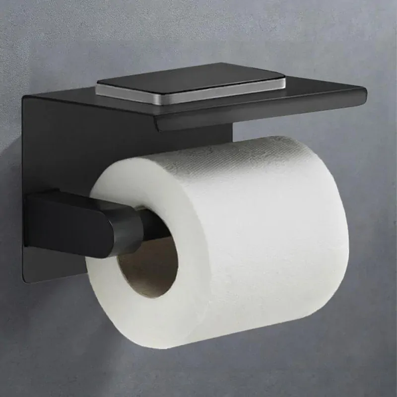 Nástenný držiak na toaletný papier s poličkou kovový