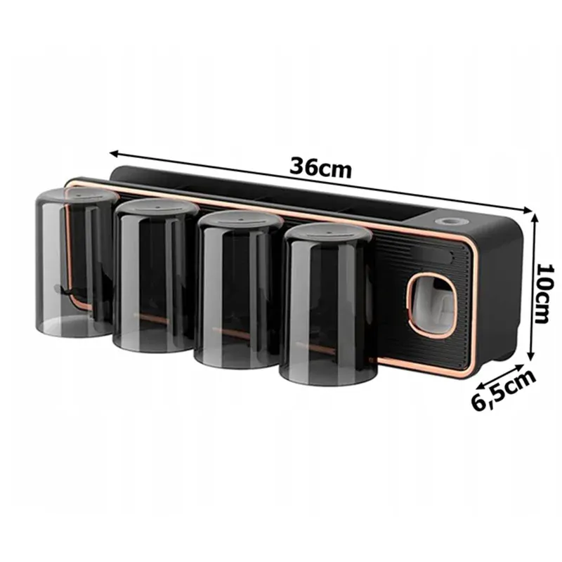 Držiak na zubné kefky s dávkovačom pasty a pohárikmi