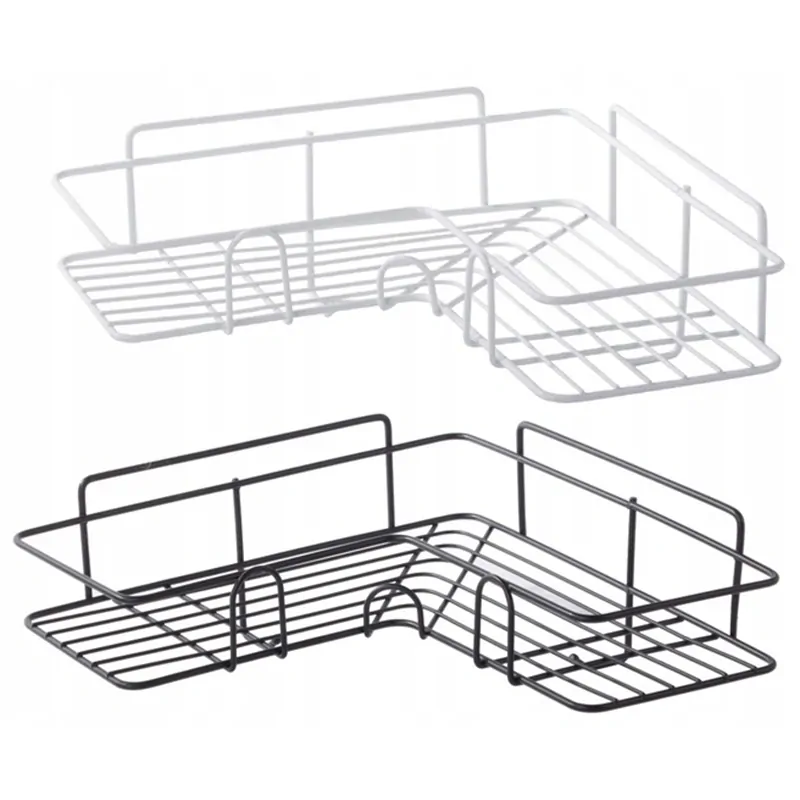 Rohová kovová polička s háčikmi do kuchyne a kúpeľne 26x11x6cm