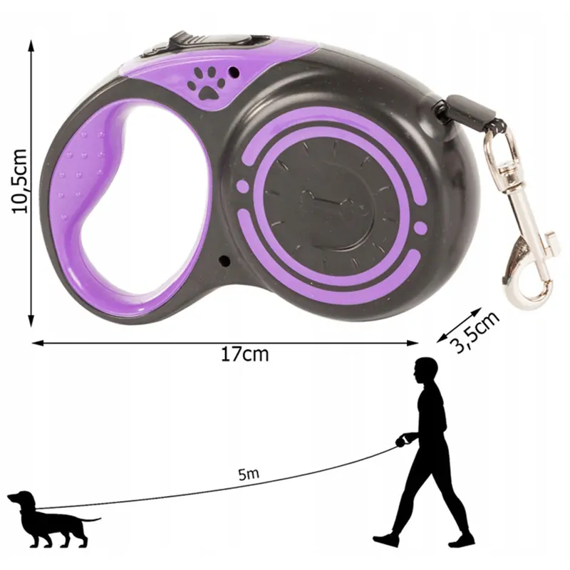 Vodítko pre psa 5m do 15kg fialové