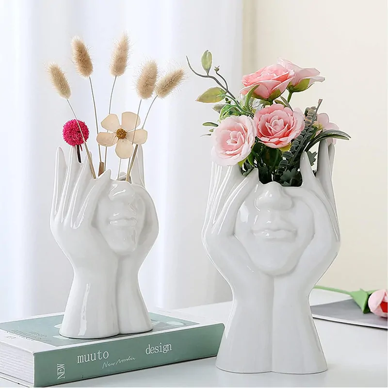 Kvetináč v tvare tváre biely 18cm