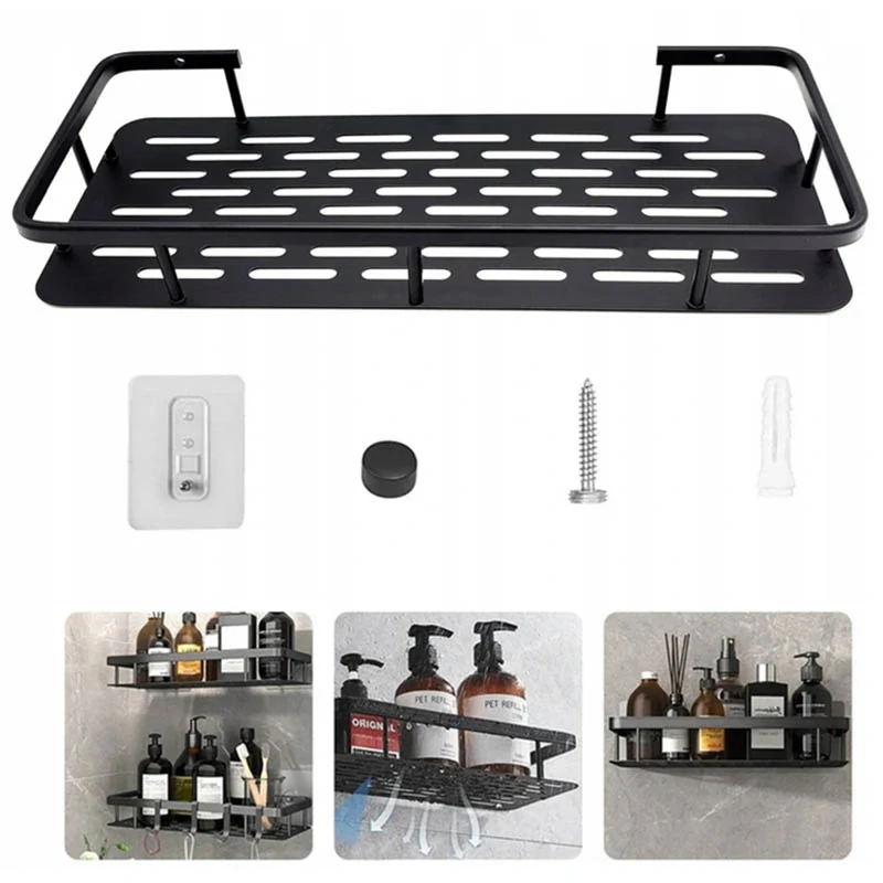 Nástenná polica do kúpeľne čierna 40x13x4cm