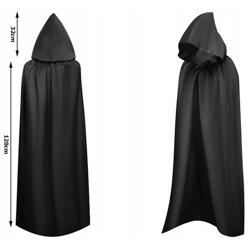 Čierny karnevalový plášť s kapucňou veľkosť L