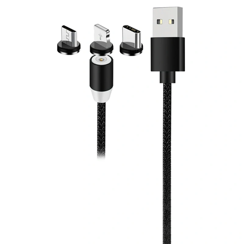 Magnetický kábel USB 3v1 iPhone, Micro USB, USB C 1m čierny