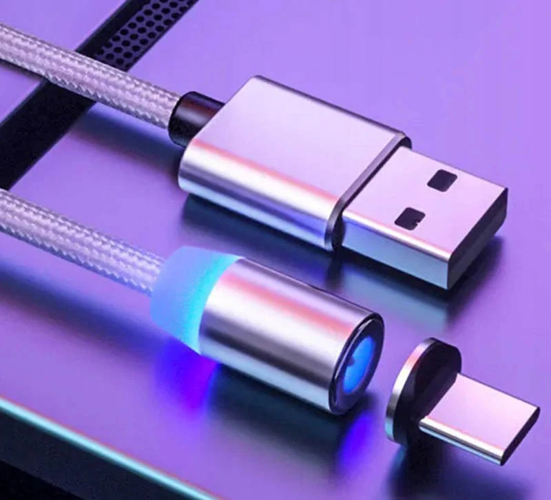 Magnetický kábel USB 3v1 iPhone, Micro USB, USB C 1m zlatý