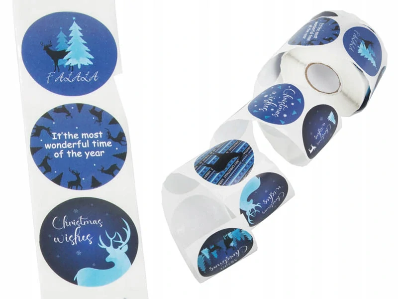Vianočné nálepky na rolke 500ks modré