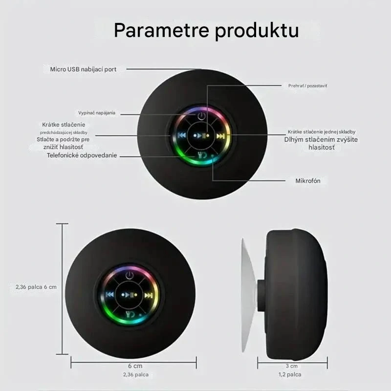 Mini bluetooth reproduktor LED s prísavkou