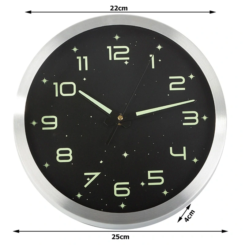 Fluorescenčné nástenné hodiny s tichým chodom 25cm