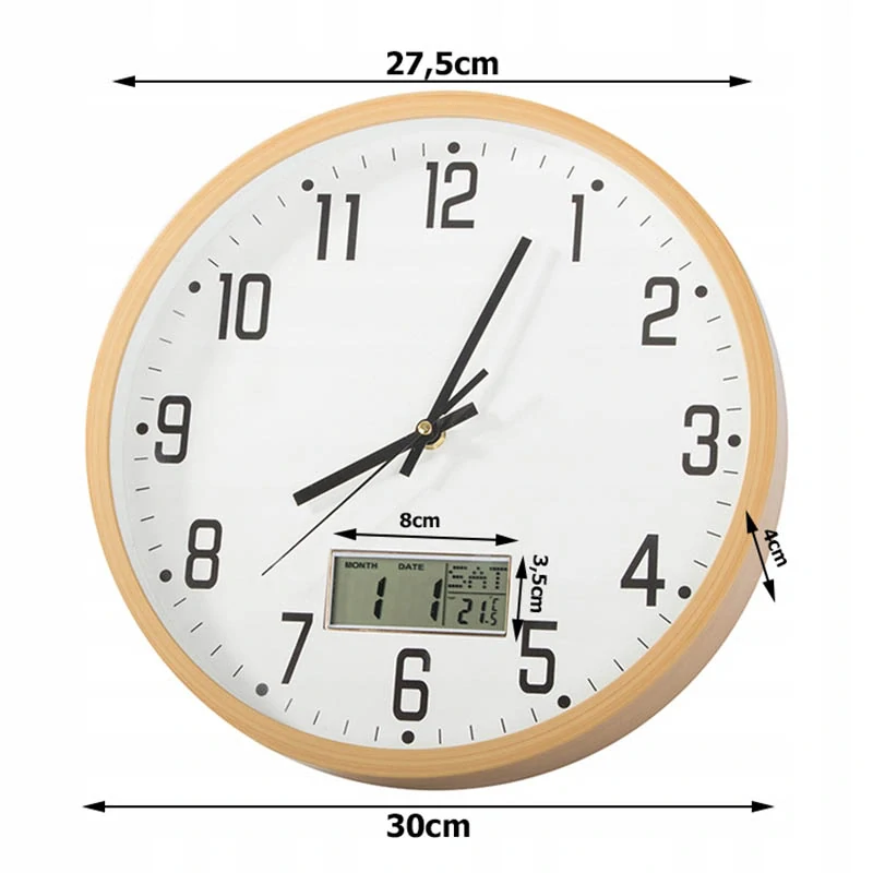 Nástenné hodiny s teplomerom 30cm hnedé