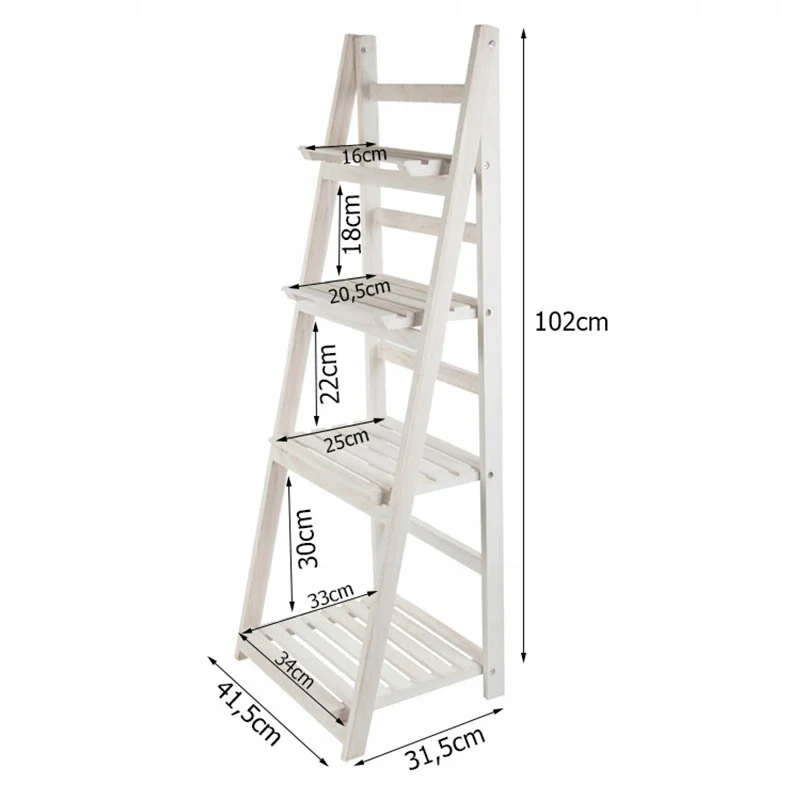 Drevený stojan na kvety rebrík 102cm so 4 policami biely