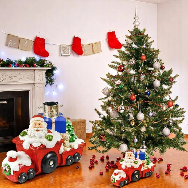 Dekoratívny stojan na vianočný stromček – Vláčik s Mikulášom: 53 × 26 × 35,5 cm
