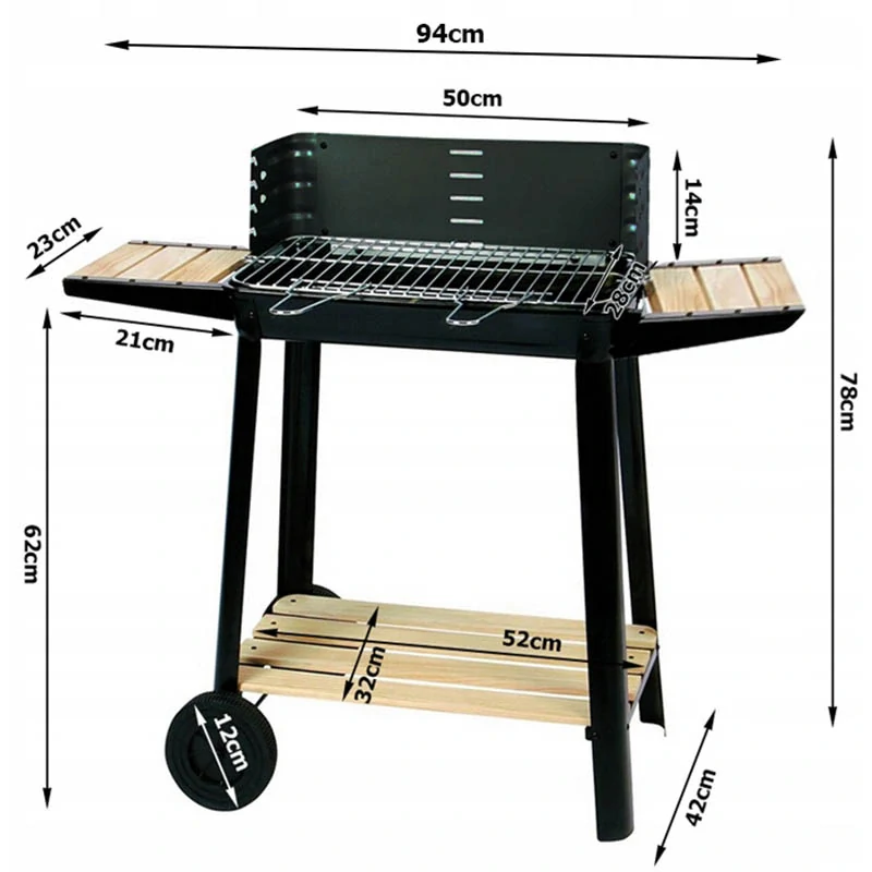 Záhradný gril na drevené uhlie s kolieskami