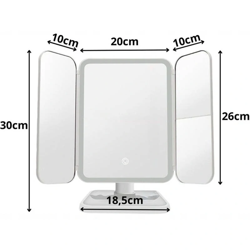 Kozmetické zrkadlo LED skladacie s priblížením