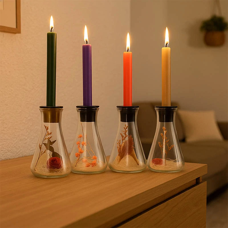 Sklenený svietnik so sušenými kvetmi 14 cm