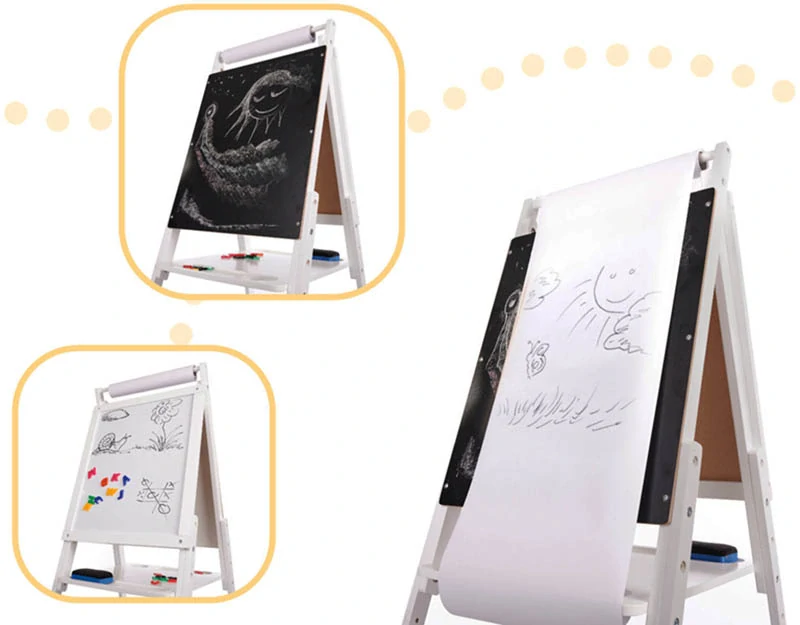 Drevená obojstranná magnetická a kriedová tabuľa XXL s príslušenstvom 43 × 32 × 115 cm