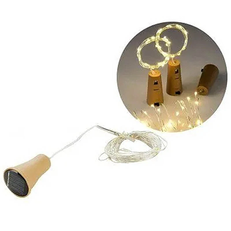 Solárne 10 LED svetielka v tvare korkových zátok 1m - teplá biela