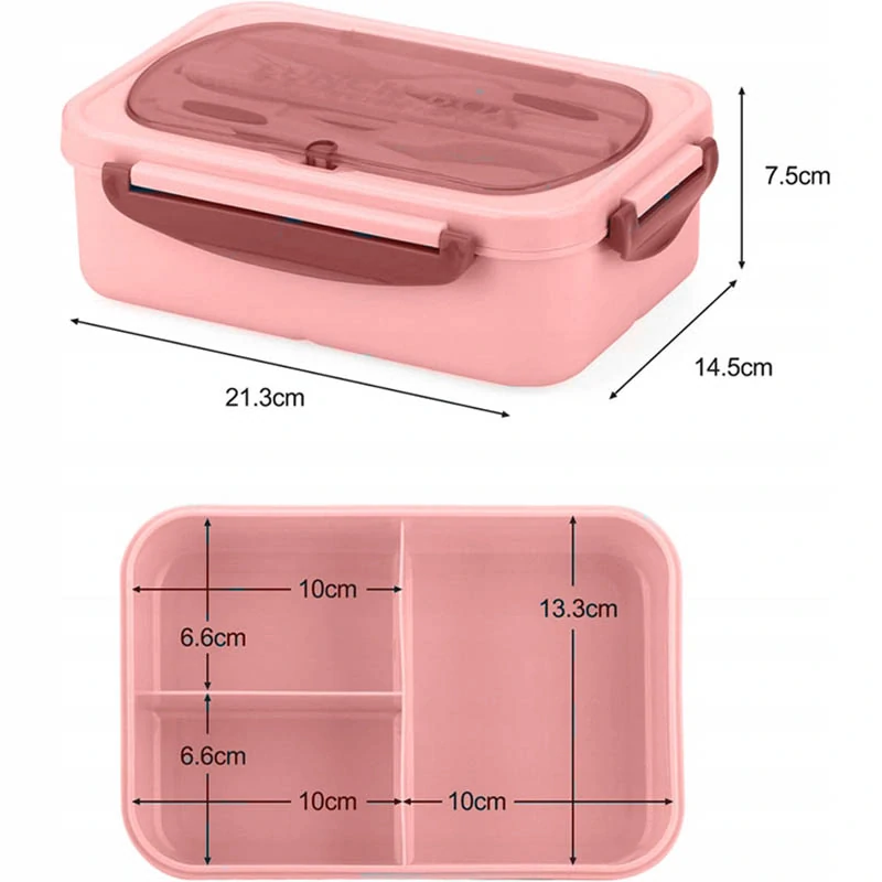 Desiatový box s priehradkami a príborom ružový