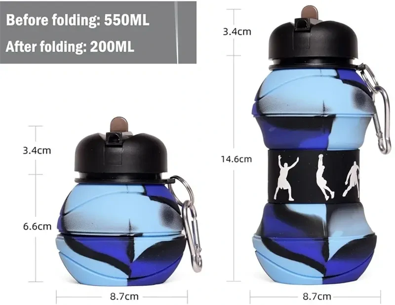 Skladacia športová fľaša s karabínou 200 - 550ml